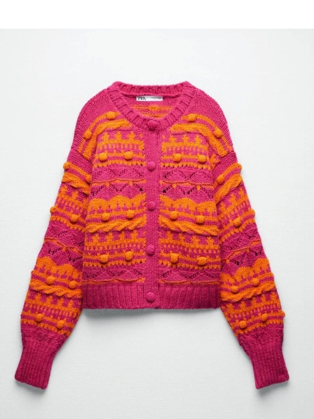 Zara Pink & Orange Knit Button-Up Sweater